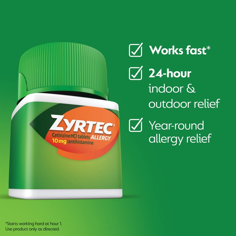 Zyrtec 24 Hour Allergy Medicine Tablets, 10 mg Cetirizine HCl