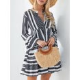 thumbnail image 5 of Caoirhny Women Flowy Dress Casual Contrast Color Loose V Neck Long Sleeve Party Dress for Beach Cocktail Club Streetwear, 5 of 9