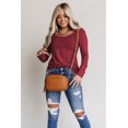 thumbnail image 4 of Women's Red Lace Crochet V Neck Long Sleeve Top, 4 of 17