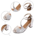 thumbnail image 5 of Rokment High Heels Dressy Sandals for Women Ladies 2026 Metallic Elegant Delicate Suede Leather Peep Toe Chunky Block Heels Ankle Strap Dress Summer Shoes Brial Wedding Banquet Silver Size 8.5, 5 of 7