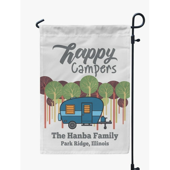 Printtoo White Happy Campers Retro Camp Trailer Personalized Camping Flags For Campers Double SidedFlagCampsiteFlagOutdoor Garden Sign