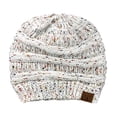 thumbnail image 4 of C.C BeanieTail Soft Stretch Cable Knit Messy High Bun Ponytail Beanie Hat, Confetti Ivory, 4 of 4