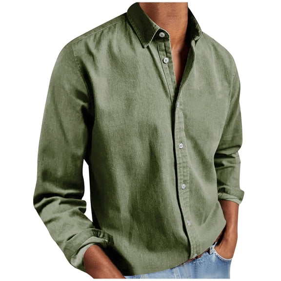 VBVC Men's and Men's Plus Lightweight Button Down Shirt,Collared Hippie Beach Tops For Men,Army Green,Size XXL