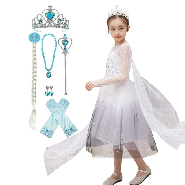 Elsa 2 Déguisement Costume Robe pour Enfants Robe de Princesse Robe de Fête d'Anniversaire Déguisement avec Accessoires