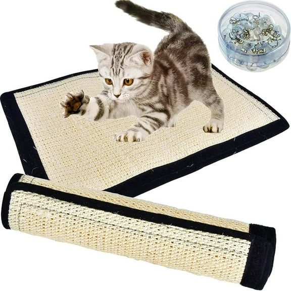 Demine 2 Pcs Sisal Mat Cat Scratch Furniture Protector, Adhesive or Non-Marking Nails Couch Protector From Claws, Anti Scratcher for Cats