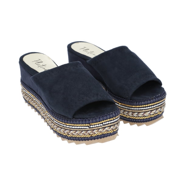 Sandalia De Plataforma Para Mujer Color Azul Marino De Lycra Platonia COCO-02-MARINO