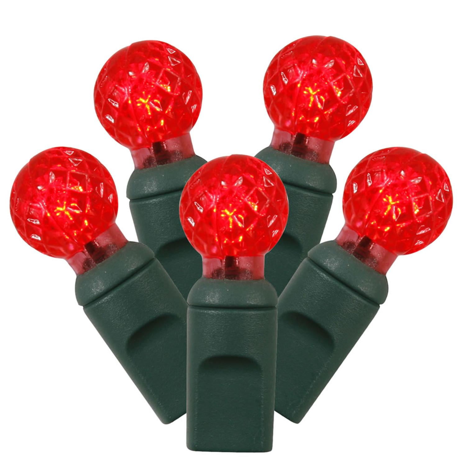 Set of 100 Red LED G12 Berry Christmas Lights 4&quot; Spacing - Green Wire