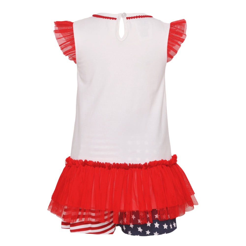 Bonnie Jean Little Girls Red Ruffle American Flag 2 Pc Shorts Outfit 2T-6X 