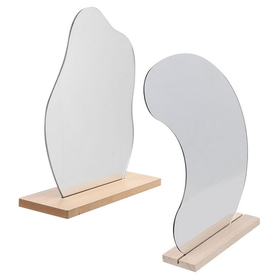 2 Pcs Mirror Table Frameless Vanity Wooden Desktop Light Acrylic Miss