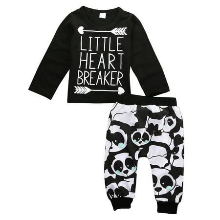 Newborn Infant Baby Little Boy Girl T-shirt Top+Pant Pandas Outfits Set Clothes