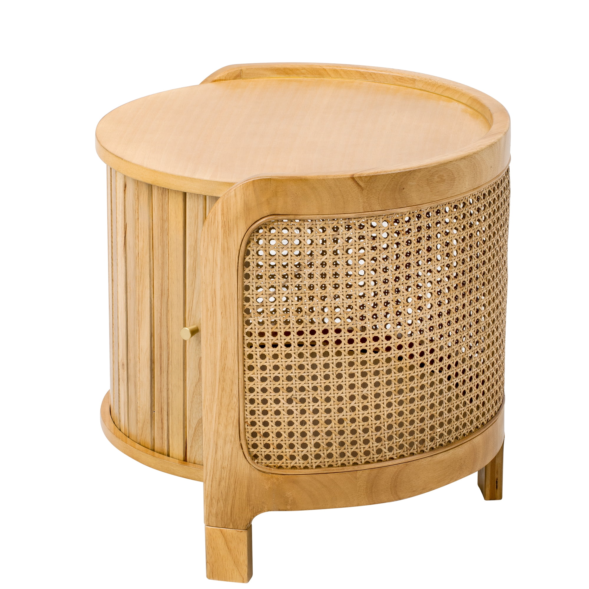 Round Coffee Table with Rattan Accents and Hidden Storage, 19.7-Inch Modern Rotating Side Table for Living Room, Antique Brown