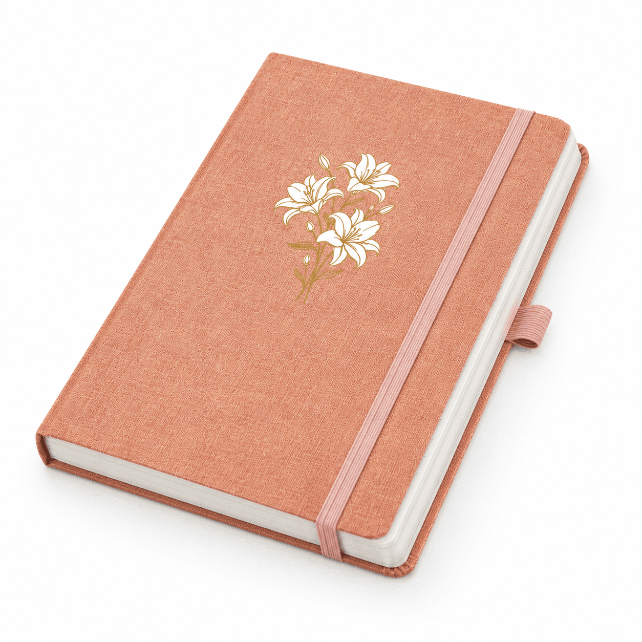 A5-Lily Pink Hardcover Lined Writing Notebook 6x8 Inch PU Leather Diary with Pen Holder
