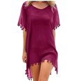 thumbnail image 2 of Blusa de playa de bola pequeña arrugada con flecos de gasa de color sólido al por mayor, 2 of 6