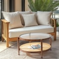 thumbnail image 6 of OverPatio 31.5" Round Walnut End Table - Tempered Glass Top & Handwoven Wicker Shelf for Indoor/Outdoor Use, 6 of 9