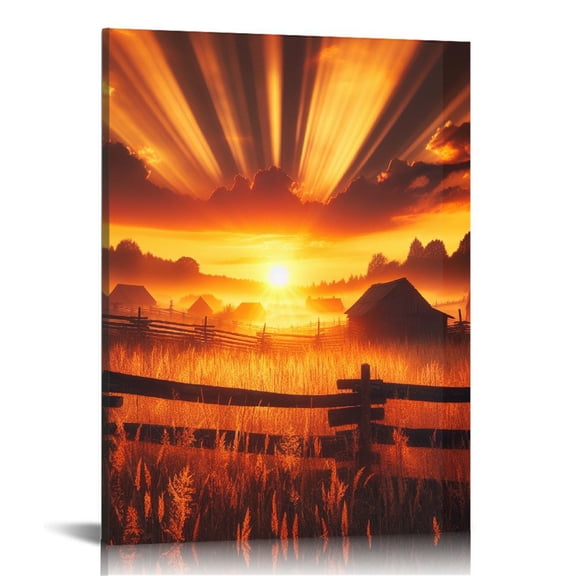 EastSmooth  Farm Landscape Picture Wall Art Decor Vintage Farmhouse Windmill at Sunset Scenery Photograph Giclee Canvas Print for Bedroom Decor Framed Ready to Hang