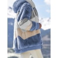thumbnail image 5 of Abrigo con capucha de piel sintética para mujer Bloque de color Manga larga Cremallera Chaqueta cálida de invierno multicolor de felpa suelta Adepaton HMFJ299-6, 5 of 5