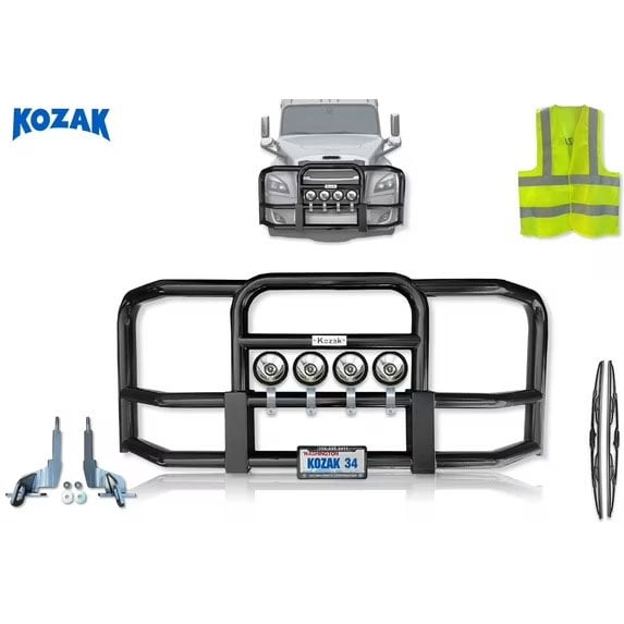 Compatible with Freightliner Cascadia 2018  Grille Deer Moose Brush Bumper Guard - Black (Kozak Aftermarket)