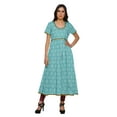 thumbnail image 1 of Moomaya Long Cotton Printed Short Sleeve Front Slit Tunic Dresses For Women, 1 of 6