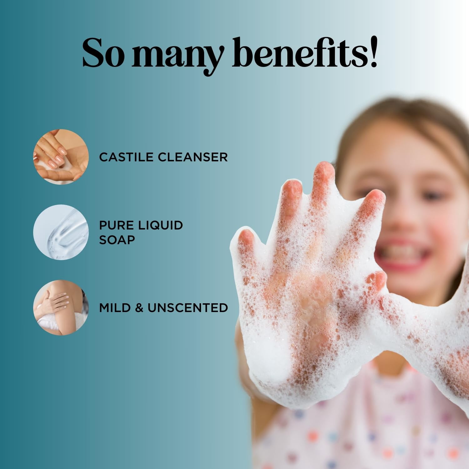 Pure Castile Soap for Sensitive Dry Skin Care - All Purpose Unscented Castile Soap and Bath Liquid Soap with Hydrating Glycerin for Skin and Hair Care 8 fl oz