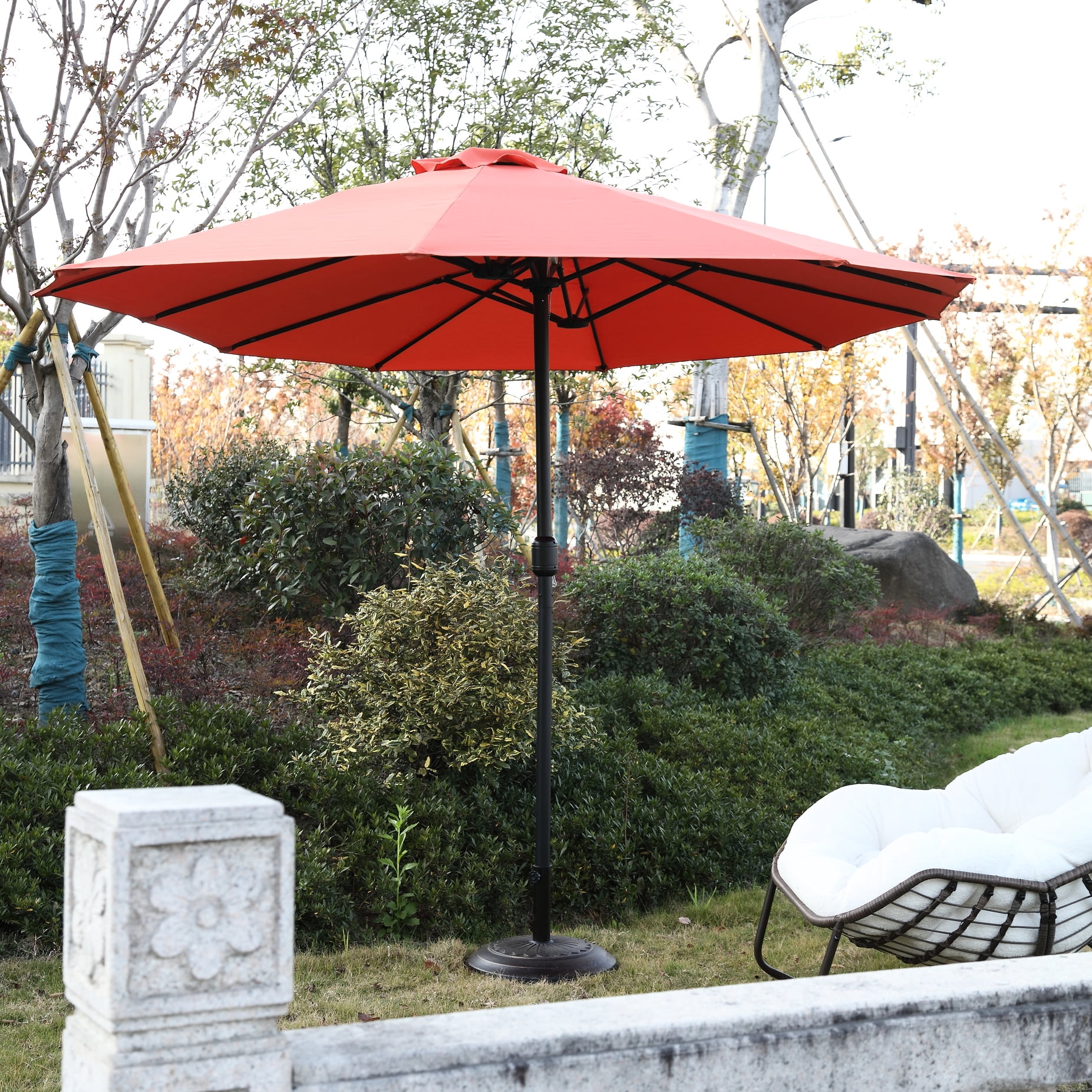 14.8 Ft Rectangular Double Sided Outdoor Umbrella - Orange. 100% Canopy, Easy Sunshade Operation. For Backyard, Poolside And Lawn In Fabric, Convenient