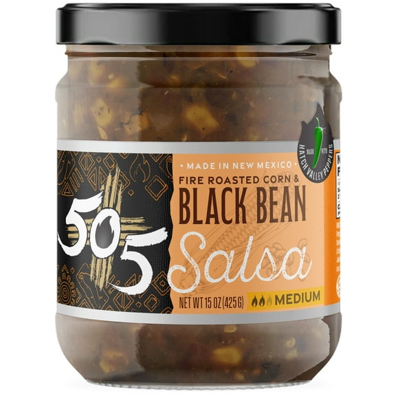 505 Southwestern Fire-Roasted Corn & Black Bean Salsa, Medium, 15oz Glass Jar, Shelf-Stable
