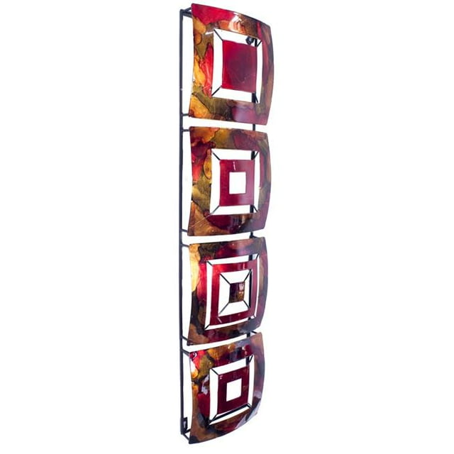 Heather Ann Creations W08887-06 Tabitha Vertical 4-Panel Metal Wall Decor - Copper, Red & Gold