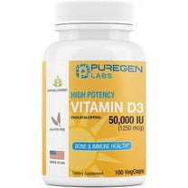 Puregen Labs Vitamin D3, 50,000 IU (1250 Mcg), 100 Vegicaps 100 Weeks Supply for Healthy Muscle Function, and Immune Support