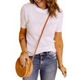 thumbnail image 4 of POGLIP T-Shirt Tricoté à Manches Courtes Ajouré Blanc pour Femmes, 4 of 6