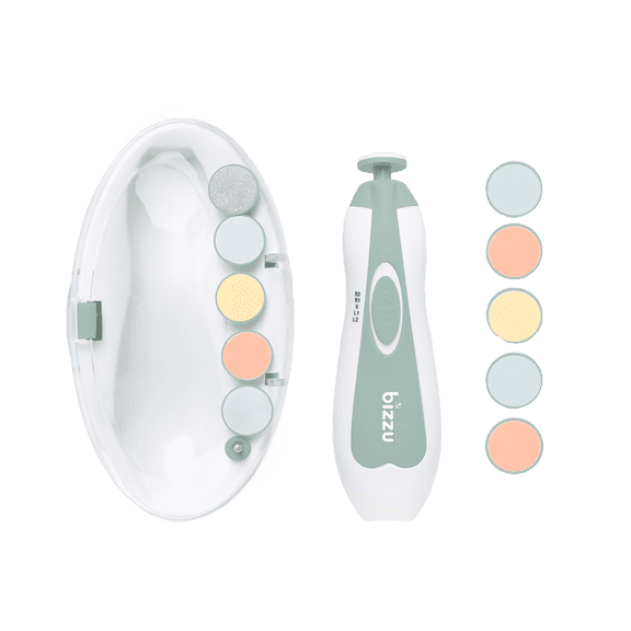 Bizzu Baby Electric Nail Trimmer Set with LED Light, 14-Piece Grooming Kit, 5 Speeds