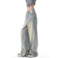 thumbnail image 4 of Pantalones vaqueros finos lavados Vintage para mujer, pantalones de mezclilla azules de estilo Neutral informal de calle, Pantalones rectos de cintura alta, 4 of 5