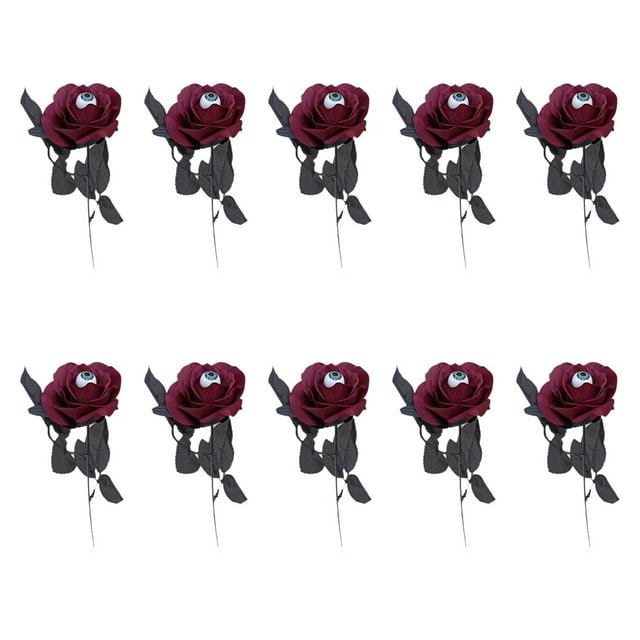 veasfak 10Pcs Halloween Artificial Roses with Eyeballs Floral Arrangements Props Novelty Red