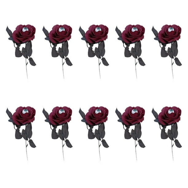 10 rosas artificiales de Halloween con globos oculares para decoración de fiestas. Rojo