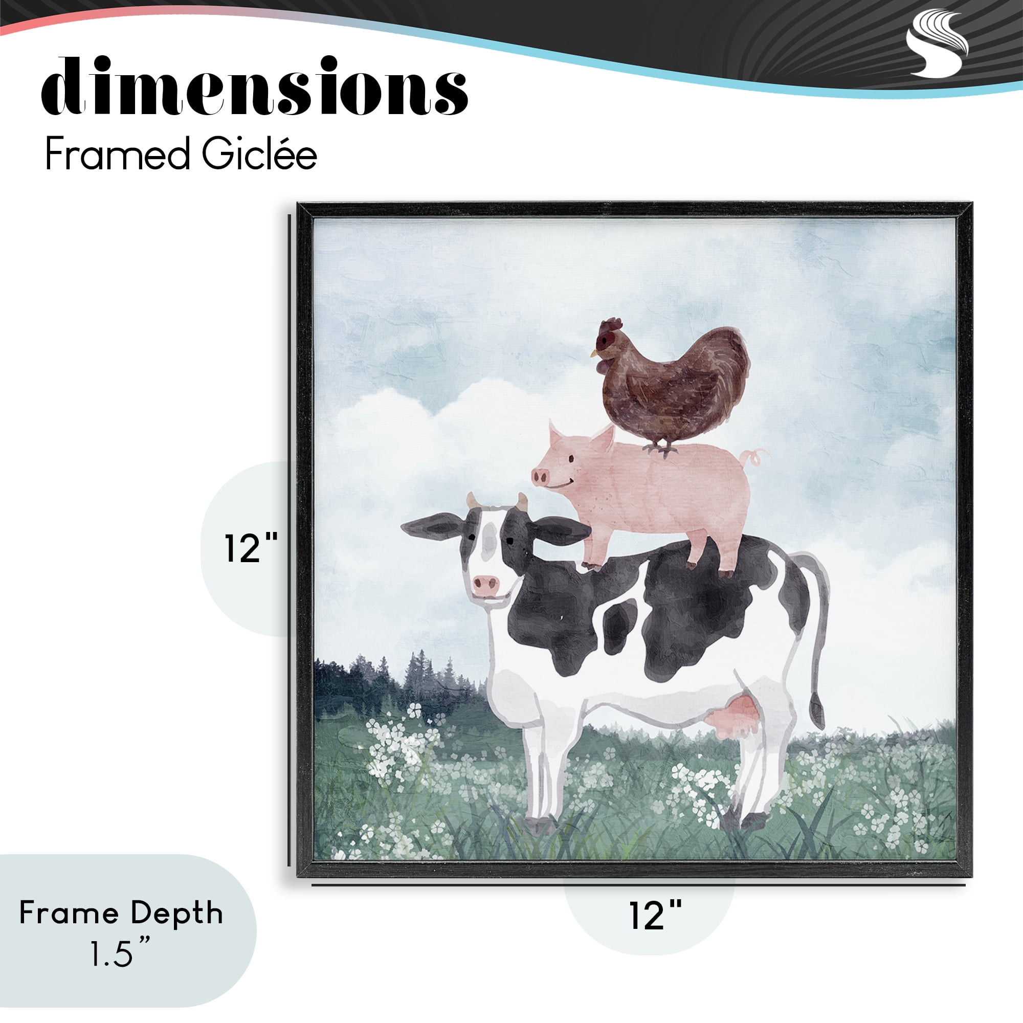 Stupell Industries Muted Stacked Farm Animals Black Framed Giclee Art, design by Kim Allen