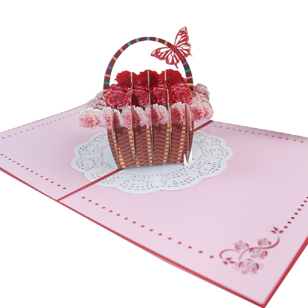 Pop-Up 3D Greeting Card/Flower Basket Card (Rose) For Her For Birthday,  Mother'S Day, Valentine'S Day, Recovery Or As A Thank You Card/Flower  Basket With Butterfly Motif - Walmart.com