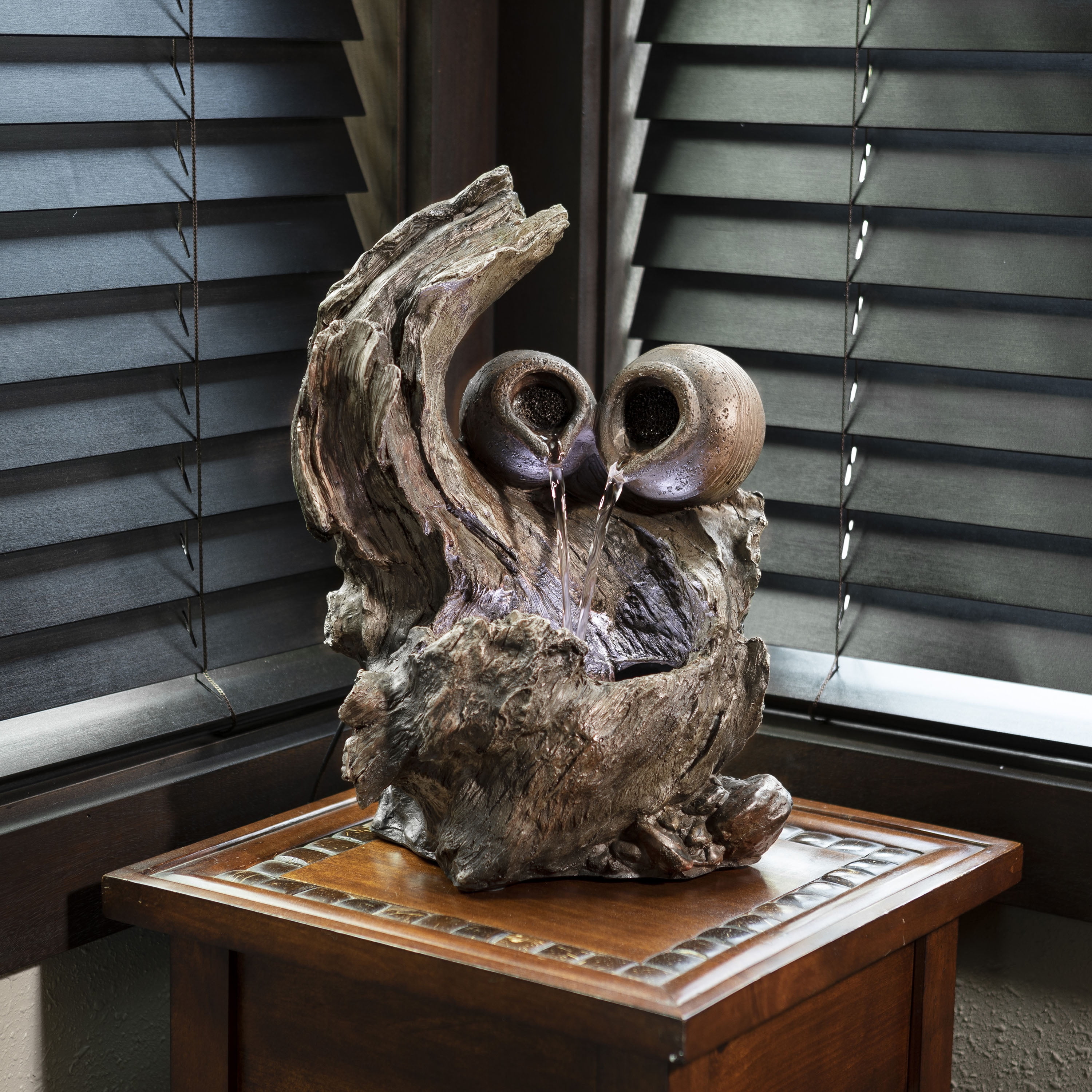 Alpine Corporation Outdoor Two Jars on a Tree Branch Fountain with LED