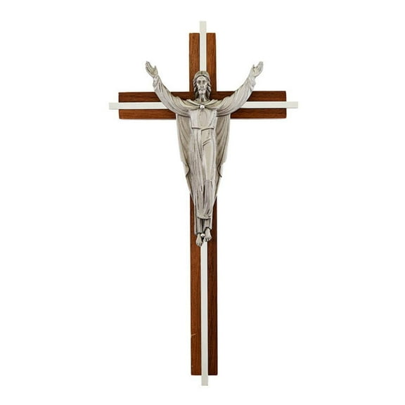 Creative Brands JC-2536-E Risen Christ Cross with Nickle Plated Inlay, 10-inch Height, Walnut and Pewter