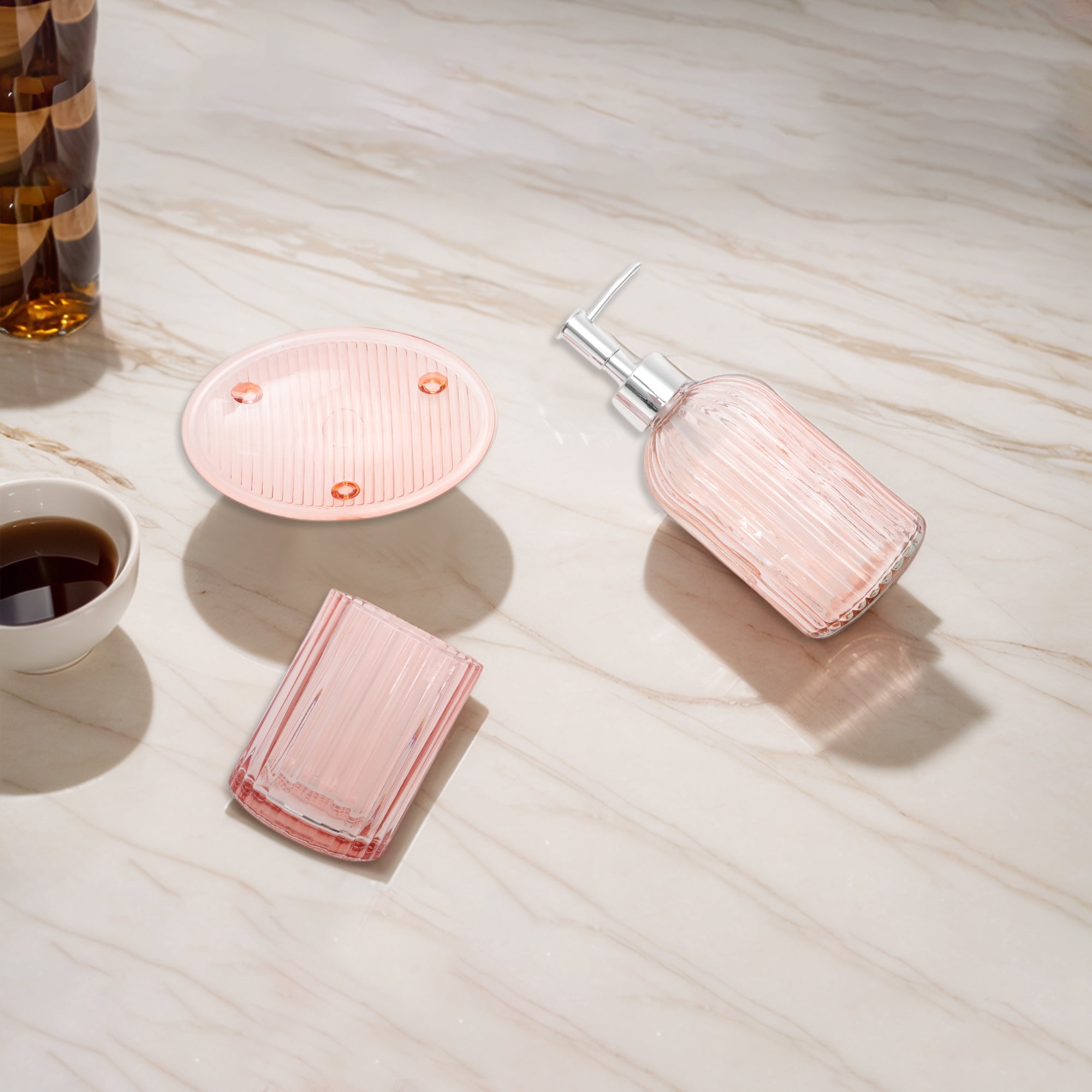 Unique Bargains Bathroom Accessories Kit 3Pcs Pink