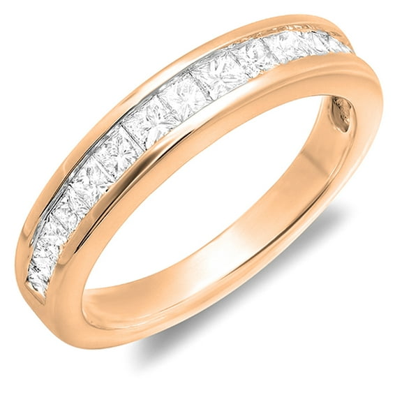 0.75 Carat (ctw) 10K Rose Gold Princess White Diamond Anniversary Wedding Invisible Set Stackable Ring Band 3/4 CT