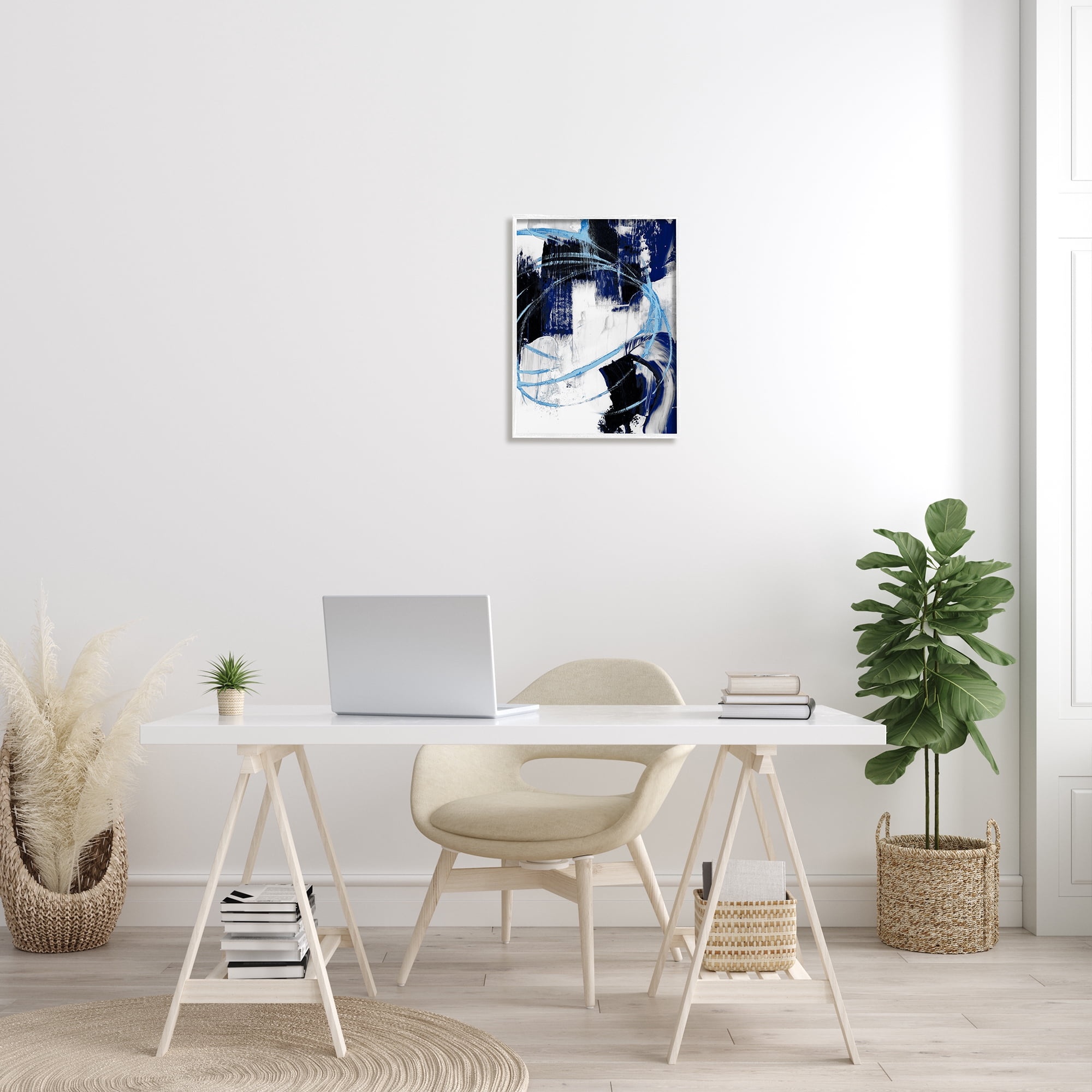 Stupell Industries Energetic Blue Indigo Line Abstraction Chaotic Shapes Abstract Painting White Framed Art Print Wall Art, 16 x 20