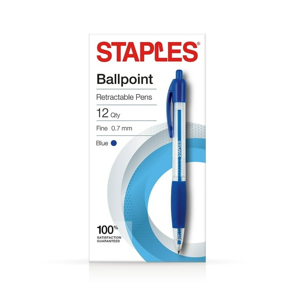 Staples BALLPOINT RT FINE 0.7MM BLU DZ 2498403