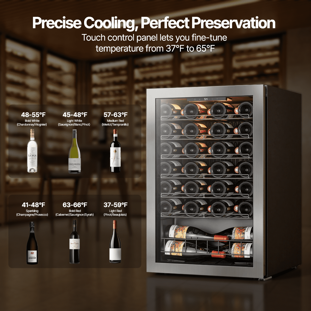 Ca'Lefort Wine Cooler Refrigerator, 4.6 cu.ft. Mini Wine Fridge Freestanding Wine Chiller with Double-Layer Glass Door for Home/Office