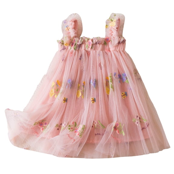 Staki Girls Summer Dress Baby Girls Tutu Dress Toddler Baby Girls Sleeveless Layered Princess Tulle Sundress Party Dress(Pink,6-12 Months)