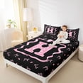 thumbnail image 3 of Erosebridal Black Pink Bow Queen Sheet Sets for Girls, Cartoon Letter H Bed Set, 4-Piece, 3 of 5