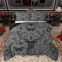 Homewish Gothic Skull Bedding Comforter Set,Cute Deer Fox Twin Comforter Sets,Gray Black Bedding Set For Adults,Super Cozy Room Decor Reversible,2-Piece