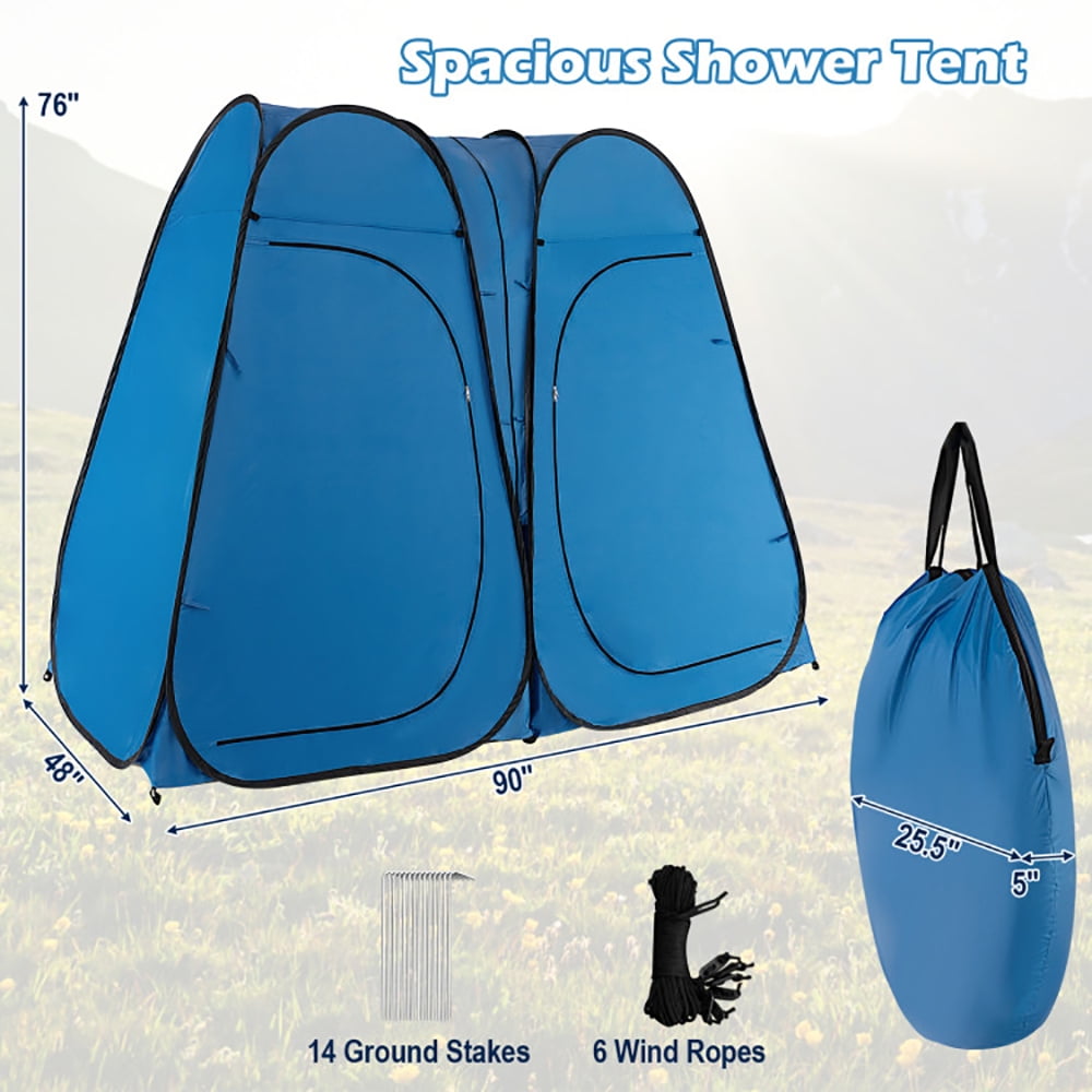 Aimee Lii Oversized Pop Up Shower Tent with Window Floor and Storage Pocket, Easy Set Up Shower Privacy Shelter, Blue