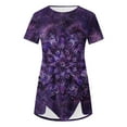thumbnail image 4 of Sakmal 3x Womens Tops Short Sleeve Purple Floral Asymmetrical Vintage Crew Neck T-Shirts Womens Tshirts, 4 of 5