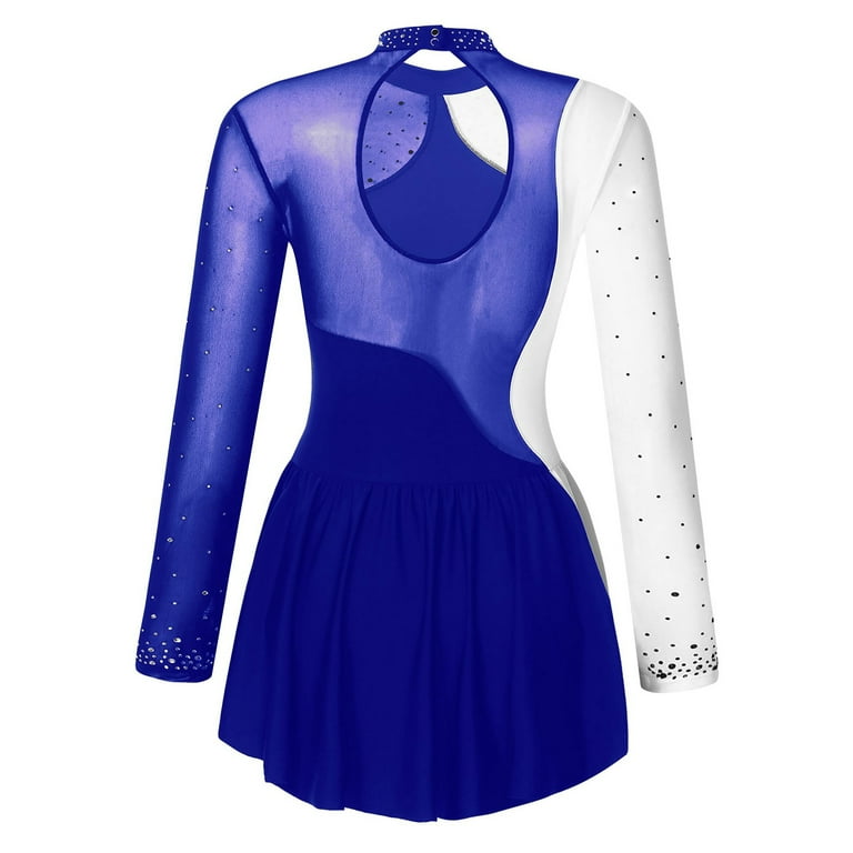 Alvivi Sparkly Rhinestone Figure Ice Skating Dress for Women Long Sleeve  Ballet Skirted Leotard Blue XXL - Walmart.com