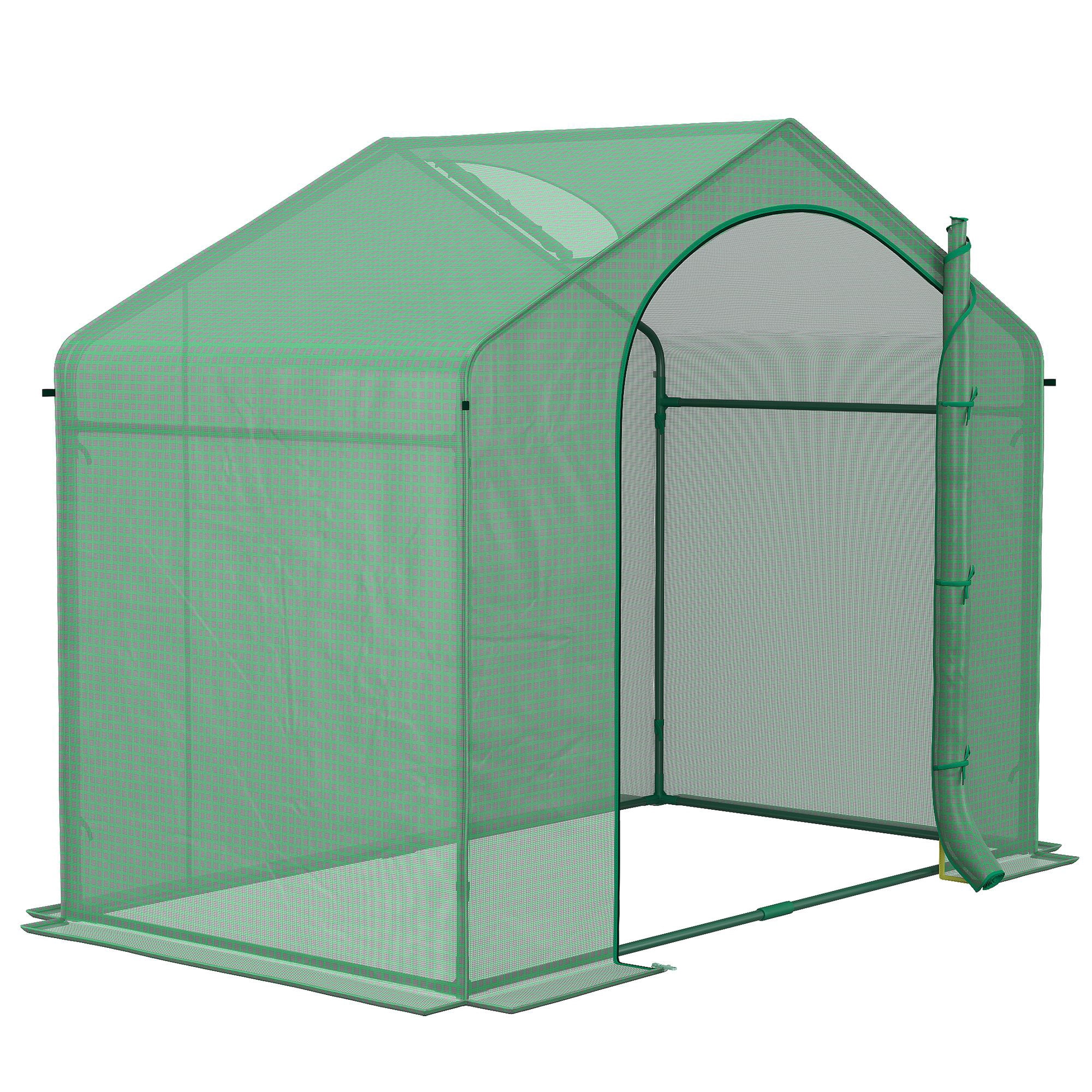 Outsunny 6' x 3' x 5' Walk-In Greenhouse, Powder Coated Steel Frame Garden Hot House with PE Cover, Zipper Door and Top Vent for Growing Vegetables, Flowers in Backyard and Patio