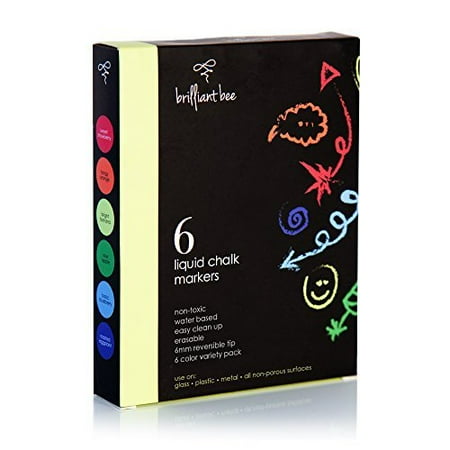 1 Liquid Chalk Marker - Brilliant Bee - Liquid Chalk Markers, Chisel and Round Tip, 6 Pack, Rainbow