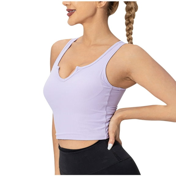 JIUKE Plus Size Crop Tank Tops Womens Ribbed Knit Sleeveless V Neck Solid Color Workout Yoga Shirts Size XL